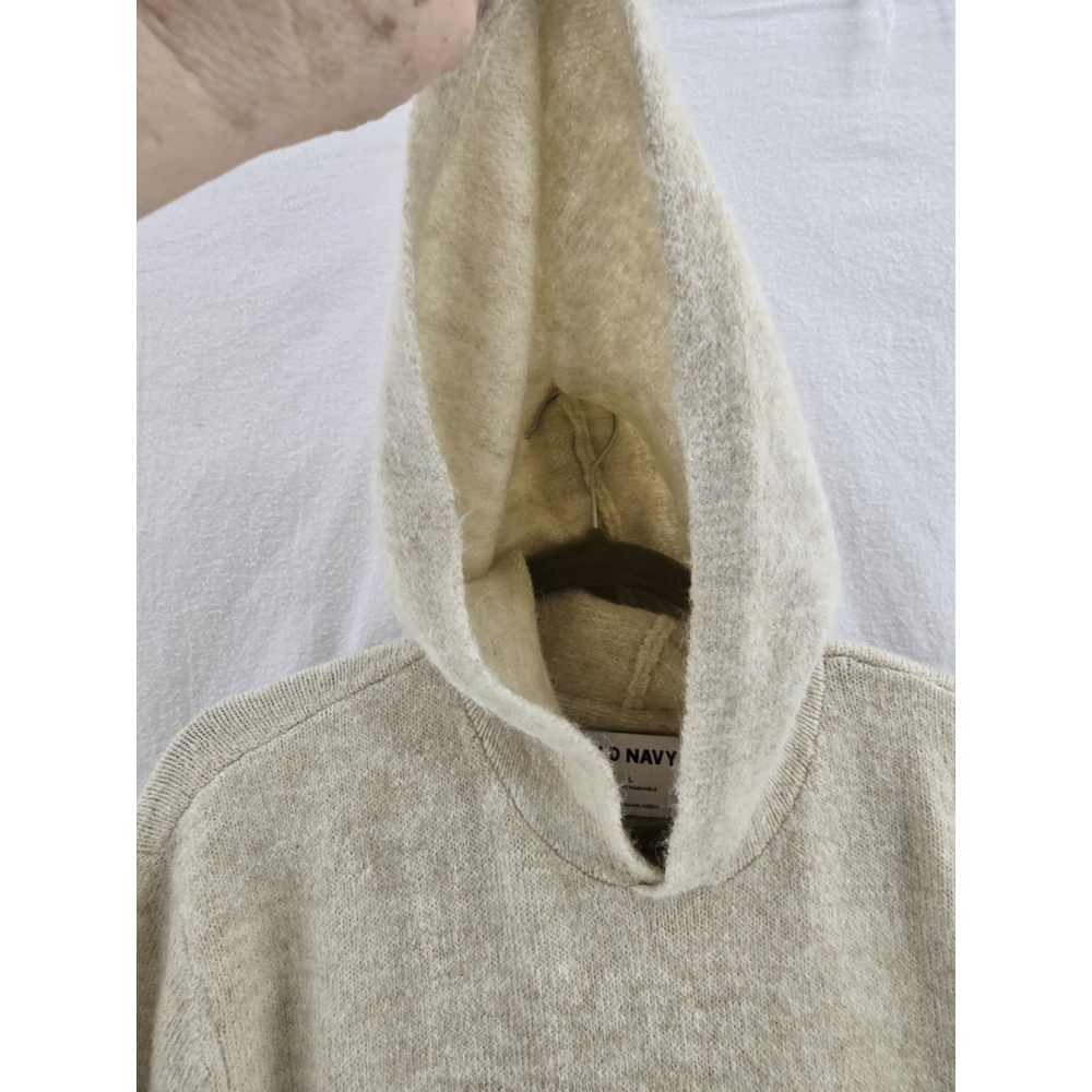 Old Navy L Sleeve Hooded Beige Sweater W/ Pockets. Beige Soft Fuzzy. Mens Large - Picture 7 of 9